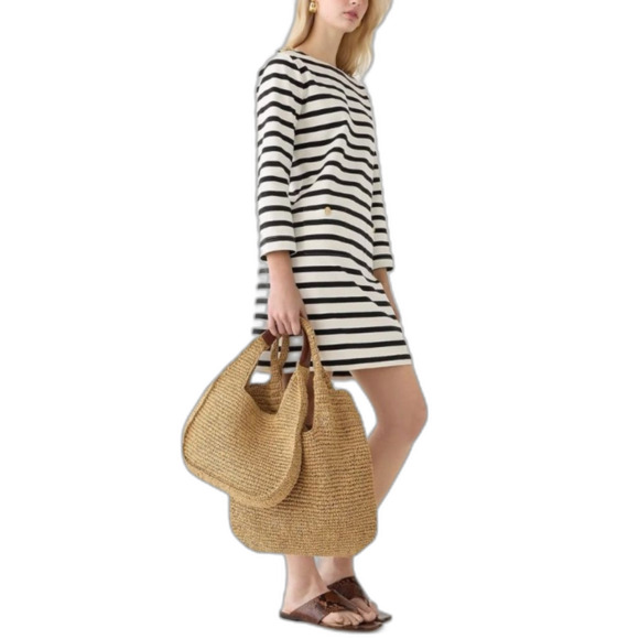 J. Crew Black White Striped Nautical Gold Button Accents LS Mini Dress XL - Picture 2 of 13